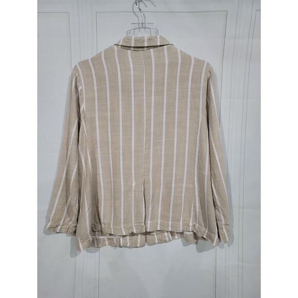 Lush Linen Blend Size Large Cream Striped Two Button Lightweight Jacket Coastal - Picture 3 of 7
